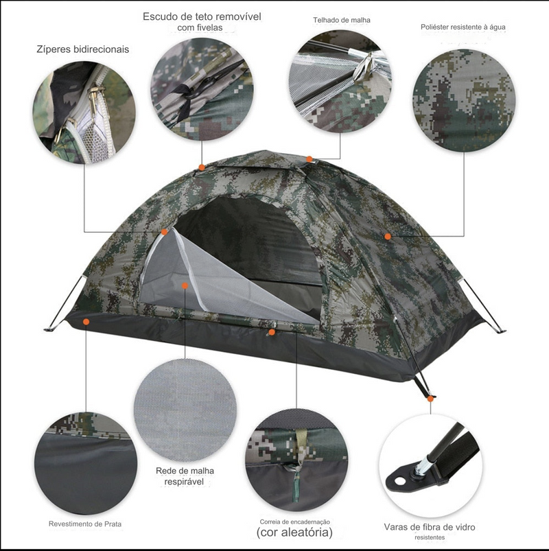 Barraca Camping Camuflada Para 4 Pessoas